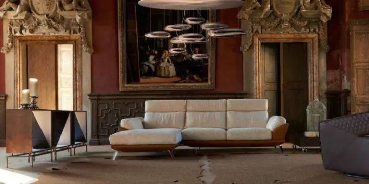 Salon angle DUMAS 5 places cuir et tissu haut de gamme