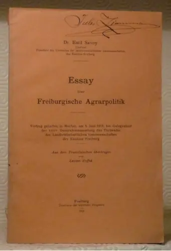 Essay über Freiburgische Agrarpolitik.